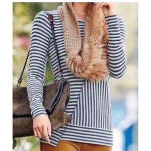 CABI #3228‎ Earnest Top Size M Striped Knit Tunic Tee Long Sleeves Navy Oatmeal